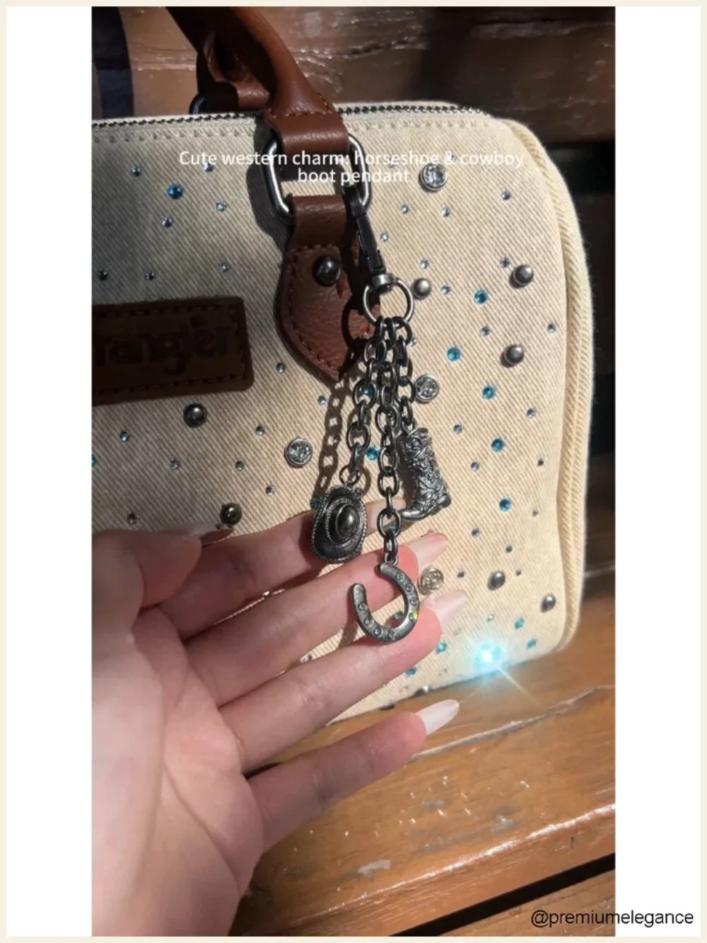 Rhinestone Denim Barrel Satchel Purse Crossbody Shoulder Bag Y2K Bling